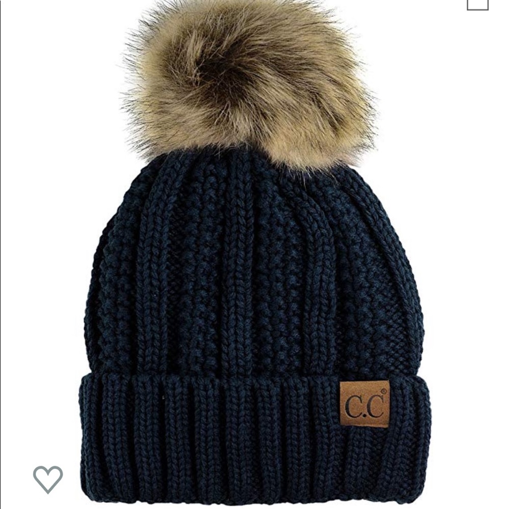 CC Fur Pom Beanie - Navy